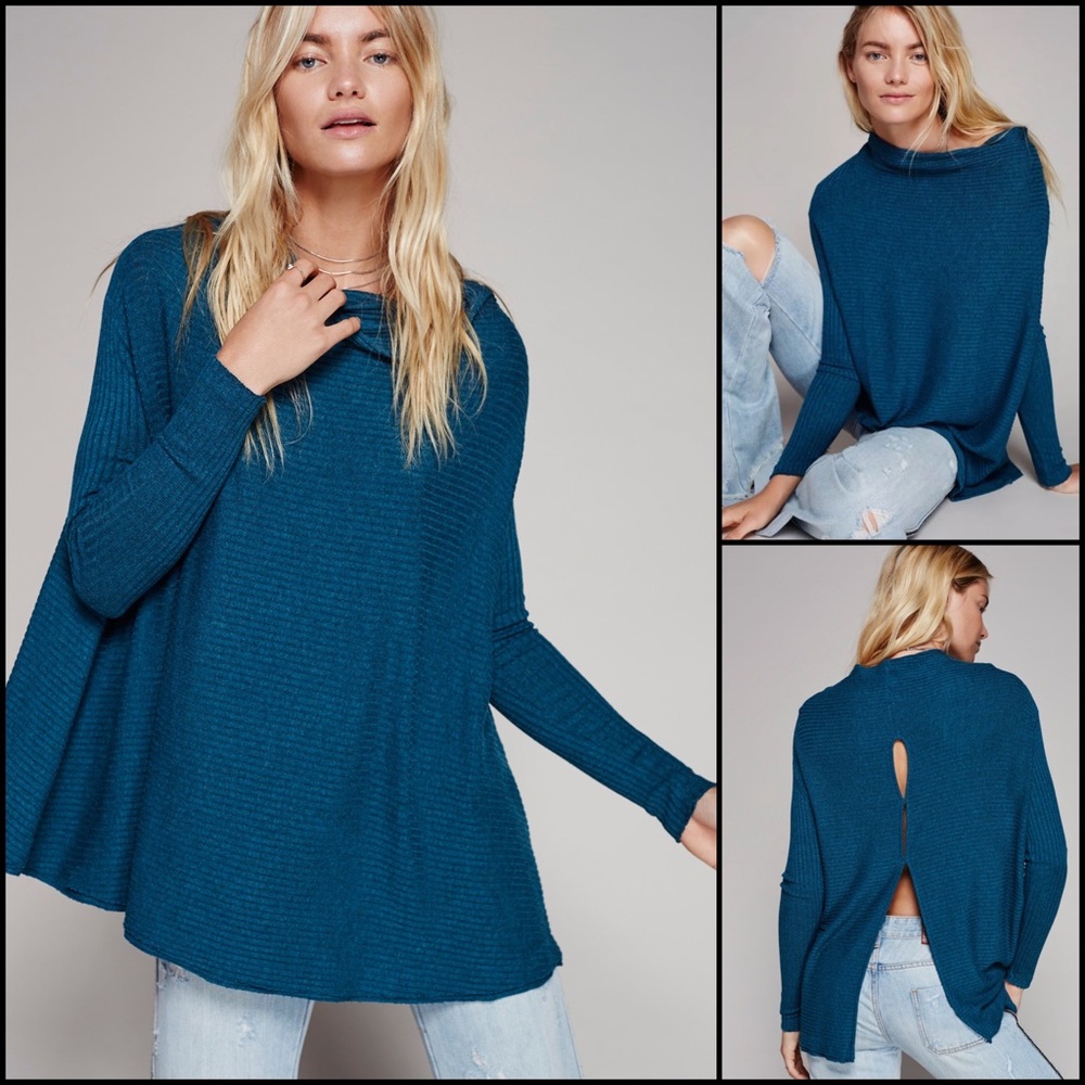FP We The Free Ribbed Knit Thermal Split Back Sweater Top